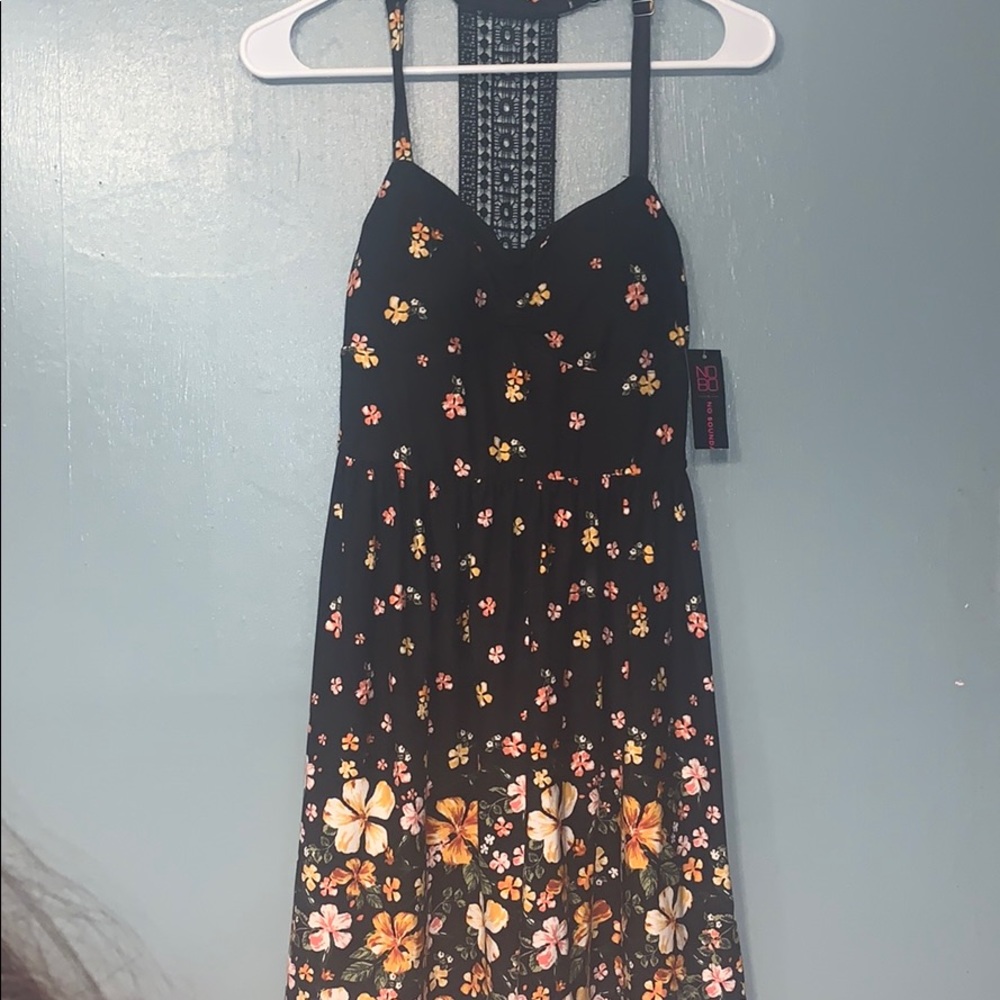 Cute flower print black dress